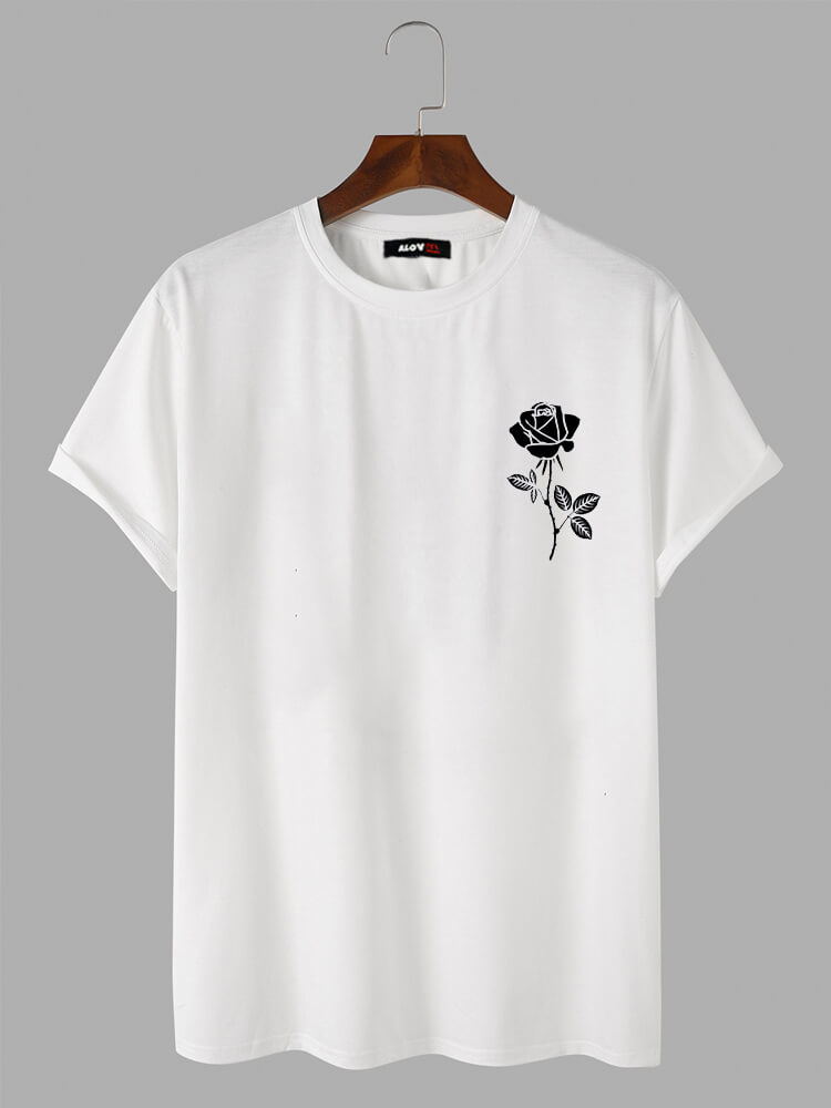 Rose Print Cotton T-Shirt