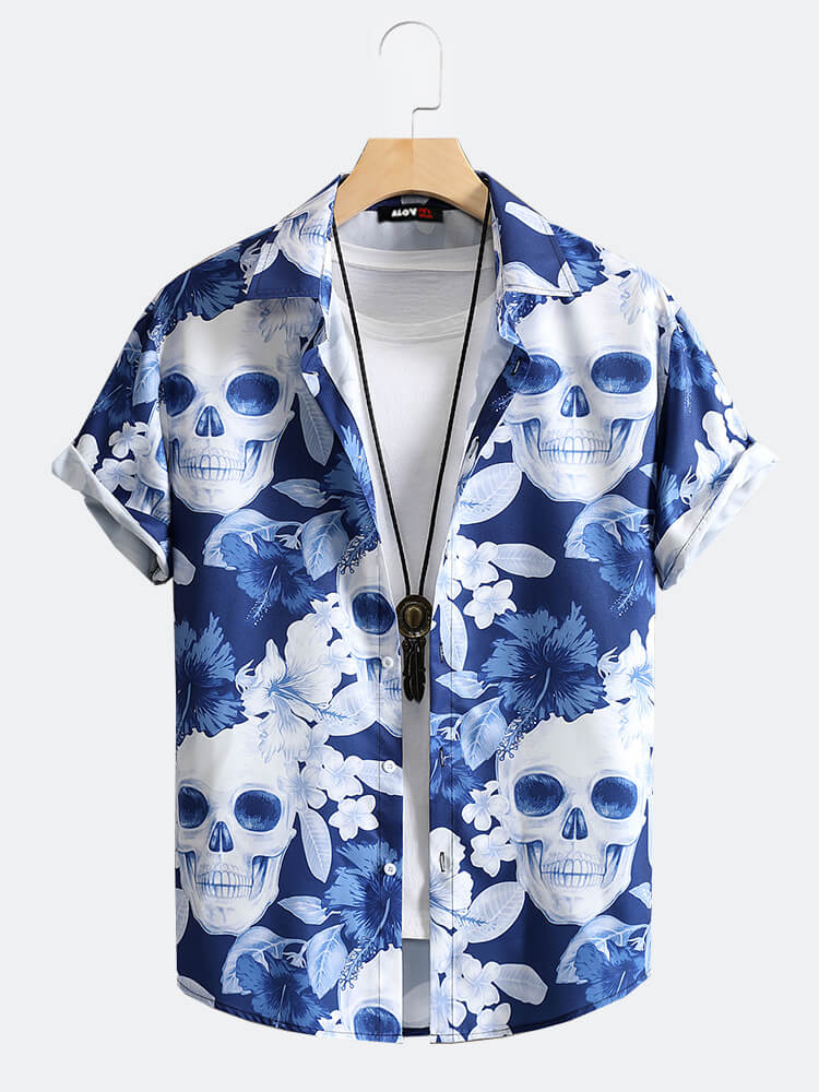 Skull Ghost Floral Print Shirt