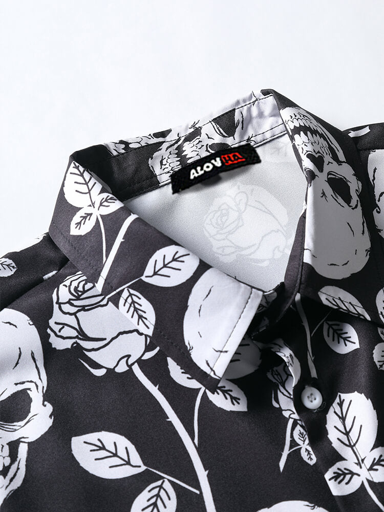 Skull Print Lapel Collar Shirt