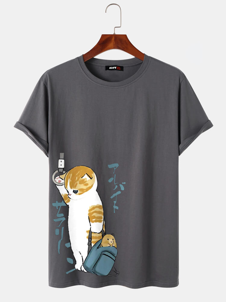 Work Sad Cat Cotton T-Shirt