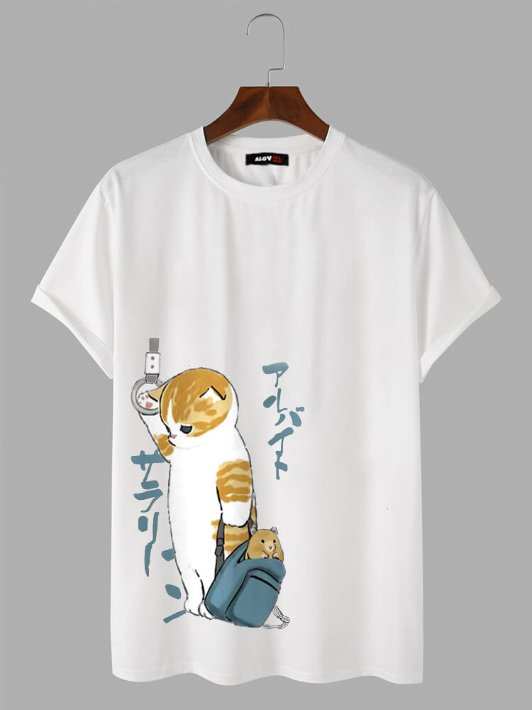 Work Sad Cat Cotton T-Shirt